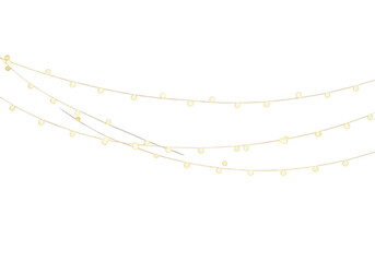 Warm yellow string lights isolated on transparent background
