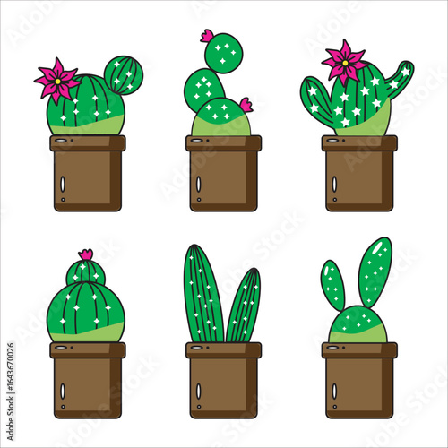 cactus icon set in color style, set of cactus