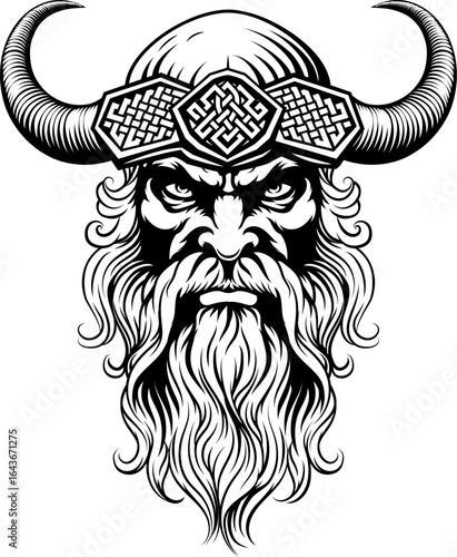Viking Warrior Man Strong Mascot Face in Helmet