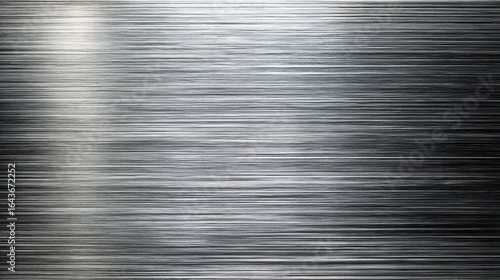 Close-up of brushed metal texture with smooth, silvery lines and subtle reflections creating a modern aesthetic.