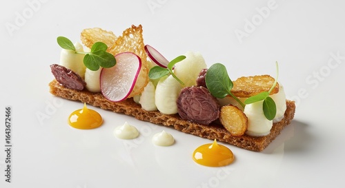 Wallpaper Mural Close up of a gourmet dish with radish and microgreens on a cracker Torontodigital.ca