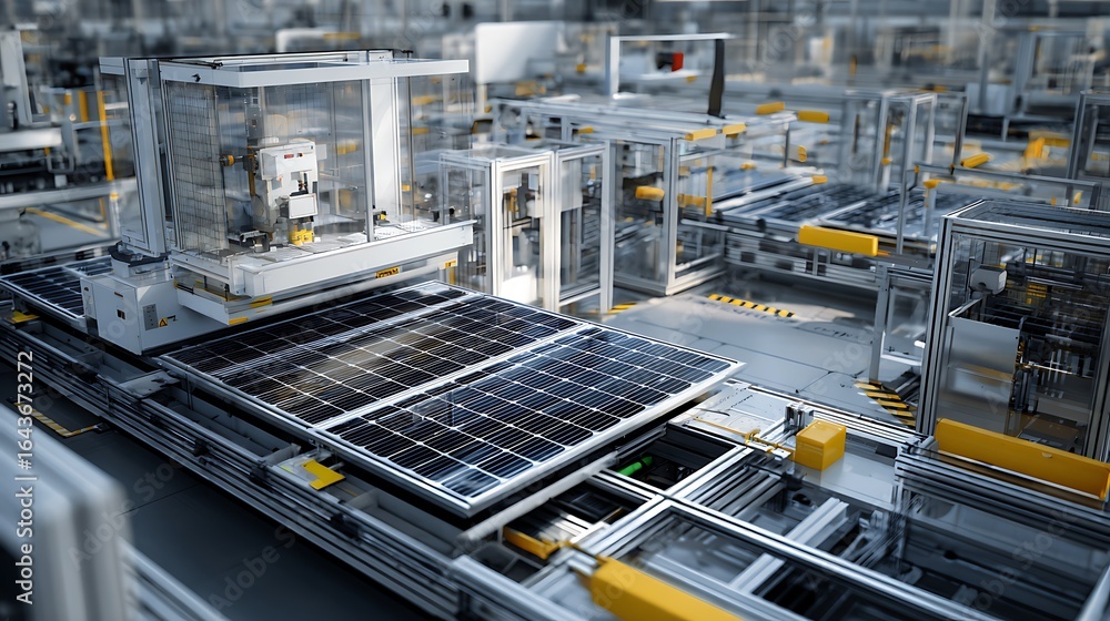 Fototapeta premium Advanced Solar Panel Manufacturing Process in a Modern Industrial Setting