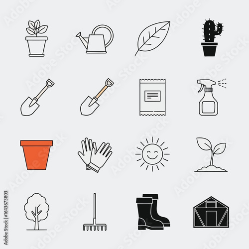 Gardening Icons Tools and Supplies for Planting and Cultivating Plants