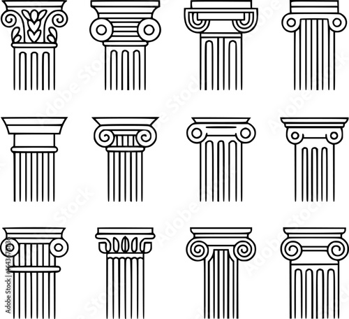 Classical Architectural Column Capitals and Shafts ionic doric