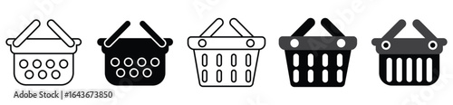 Shopping basket vector icon set. Market and supermarket purchase symbol illustration.