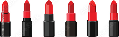 A collection of red lipsticks arranged side by side on white background