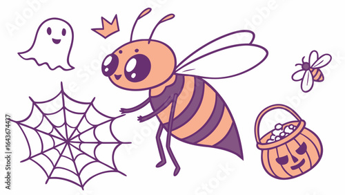 Funny  wasp with with a tiny crown, set in a charming Halloween theme – Spooky Fun color vector art