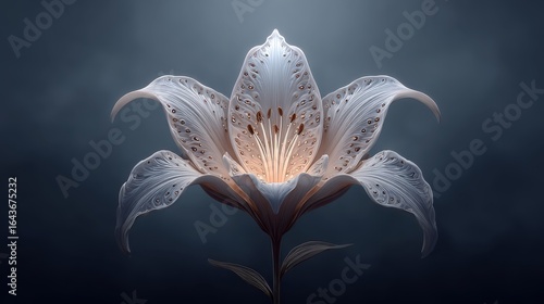 Elegant White Flower with Intricate Petals and Soft Glow Surrounded by Dark Atmospheric Background
