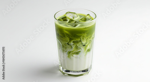 Wallpaper Mural Iced matcha latte with milk isolated on white background, close up view Torontodigital.ca