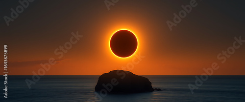 Stunning Solar Eclipse Over Ocean During Scenic Sunset Horizon