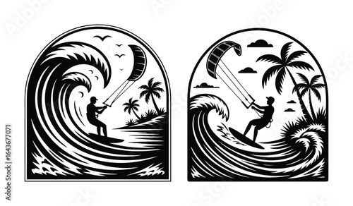 Extreme Water Sport Emblem with Kitesurfer