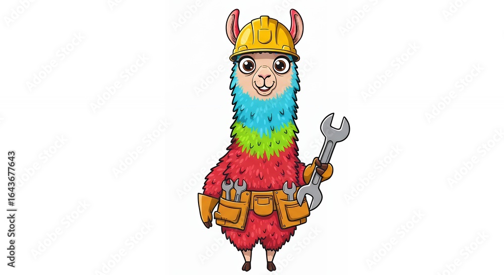 Naklejka premium Cartoon llama construction worker