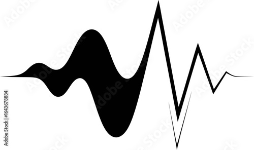 A minimalist black waveform graphic transitioning from a smooth, curved line to a sharp, erratic pulse.