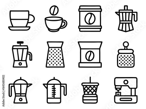 Coffee Making Equipment Icons Coffee Maker Grinder Beans espresso machine french press
