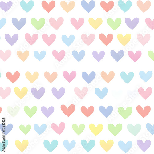 Seamless pattern of colorful watercolor hearts on a white background