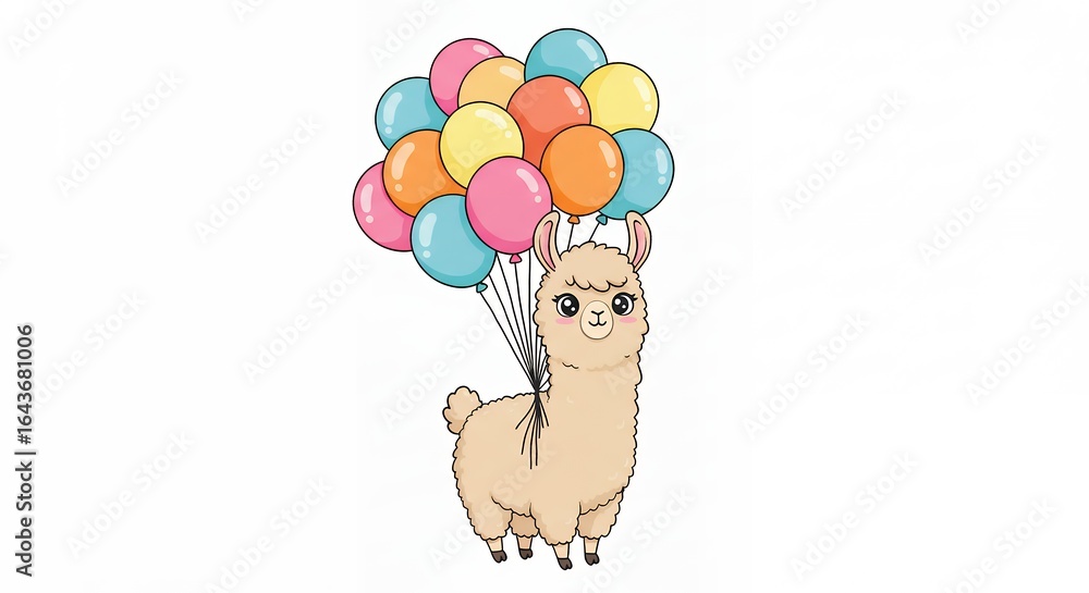 Obraz premium Llama floating with balloons illustration