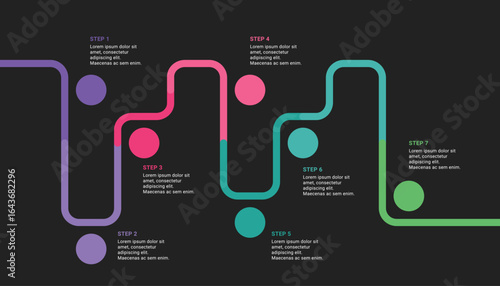 Journey roadmap infographic template with 7 steps