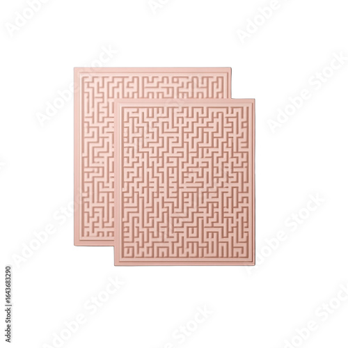 Two overlapping light pink rectangular mazes.