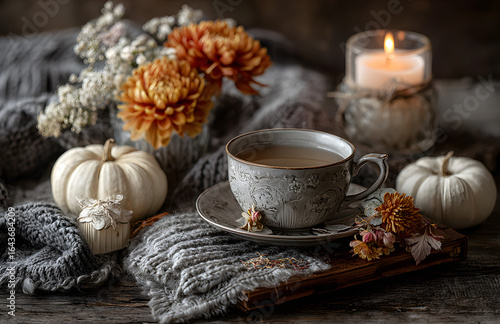 Wallpaper Mural Cozy autumn still life with a cup of tea Torontodigital.ca