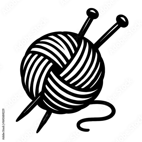 Cozy Creations: A Vector Illustration of a Yarn Ball and Knitting Needles, Symbolizing the Relaxing and Creative Hobby of Handcrafting and DIY