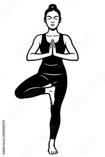 Finding Inner Peace: A Vector Illustration of a Woman in the Tree Pose, Representing Balance, Serenity, and a Healthy Lifestyle through Yoga and Meditation