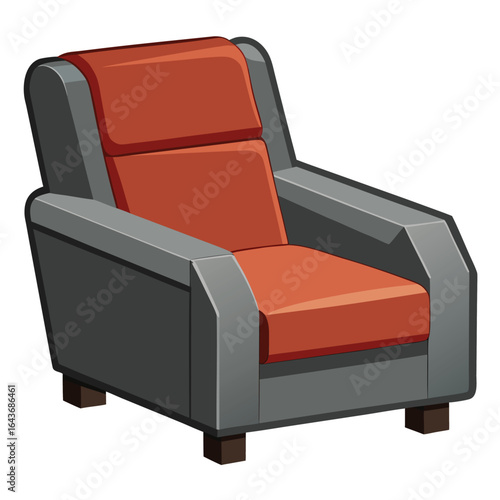 Armchair with orange and gray upholstery on white background