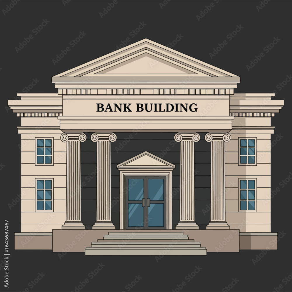 Obraz premium Classical Architecture Bank Building Illustration