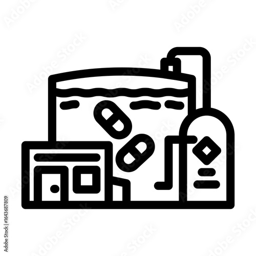 wastewater treatment plant pills line icon vector illustration