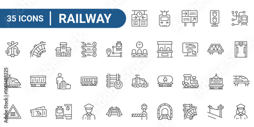 A collection of icon sets with an outline style railway theme, ideal for web and mobile app projects. outline icon collection. editable stroke. vector illustration
