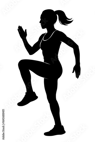 Female Athlete High Knee Running - Silhouette Vector of a Woman Doing a Cardio Drill