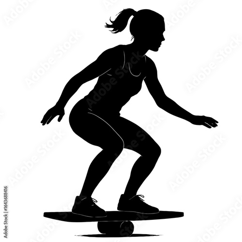 Female on a Balance Board - Silhouette Vector of a Woman Training for Balance