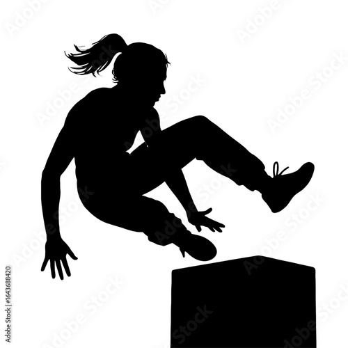 Female Jumping - Silhouette of a Woman Athlete Performing a Box Jump