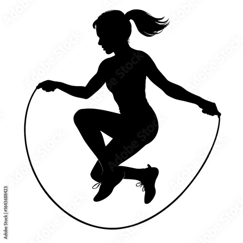 Female Jumping Rope - Silhouette of a Woman Doing Cardio and Skipping
