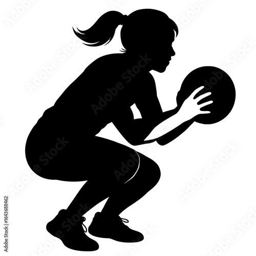 Female Athlete with Medicine Ball - Silhouette of a Woman Doing a Squat Exercise