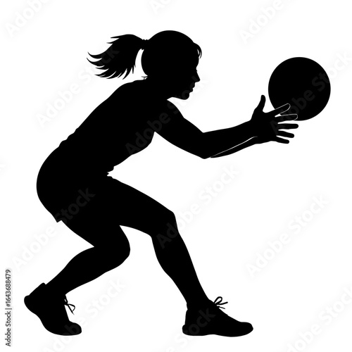 Female Netball Player - Silhouette Vector of a Woman Catching a Ball