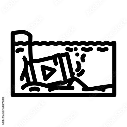 toxic waste barrels shoreline line icon vector illustration