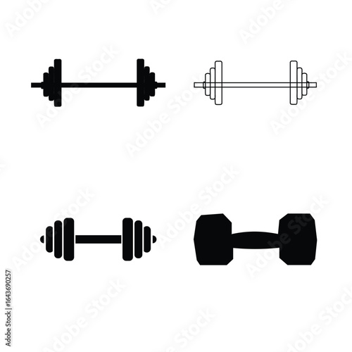  Dumbbell Silhouettes Representing Fitness, Exercise, and Weight Training Equipment and Regimes