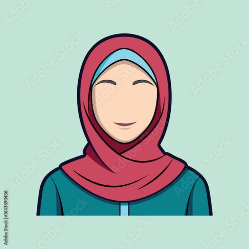 Vector illustration of a smiling woman wearing a hijab on a light background