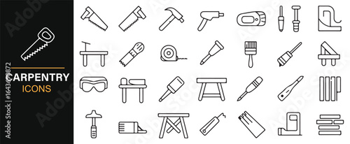 Icon Set of Carpenter Tools for DIY Projects and Woodworking