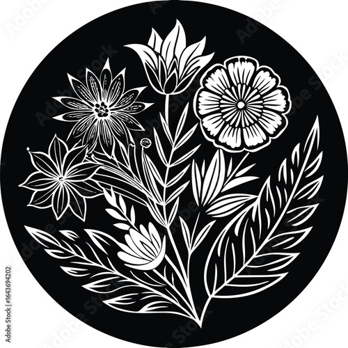 Monochrome Leaf Pattern Brushes for Minimal Black and White Designs.