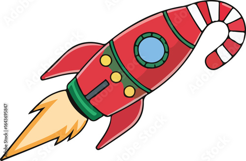 Christmas Rocket Cartoon Flying Upwards