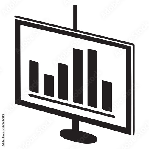 Isometric monitor displaying a bar chart isolated on white background, a visual representation