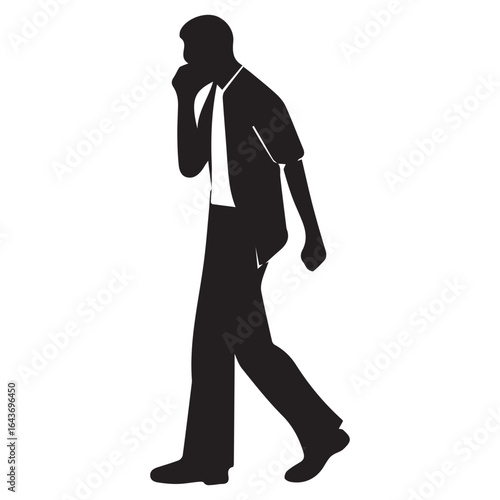 Silhouette of a man walking in casual business attire isolated on white background