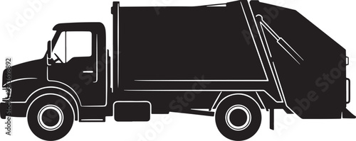 Black silhouette of a garbage truck on a white background