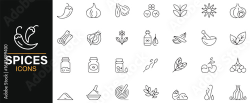 Minimalist Icons of Herbs, Spices, and Jars for Kitchen and Cooking