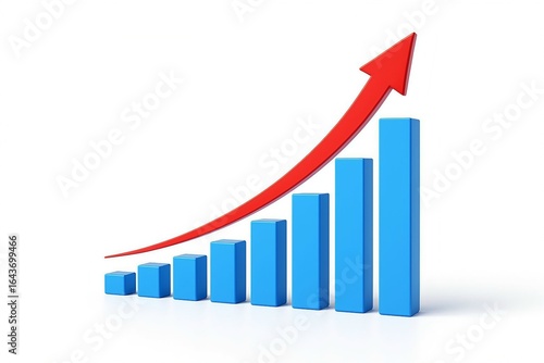 Red arrow curves upward over blue bar graph indicating growth and success Free Download Red arrow curves upward over blue bar graph indicating growth and success - GFXLoad