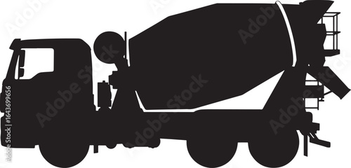 Black silhouette of a cement mixer truck on a white background