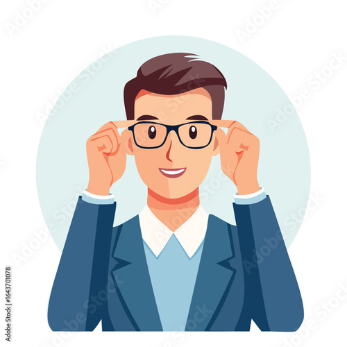 Smiling Businessman Adjusting Glasses Portrait