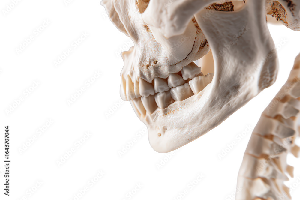 Naklejka premium Closeup of a human skull jaw and teeth isolated on transparent background