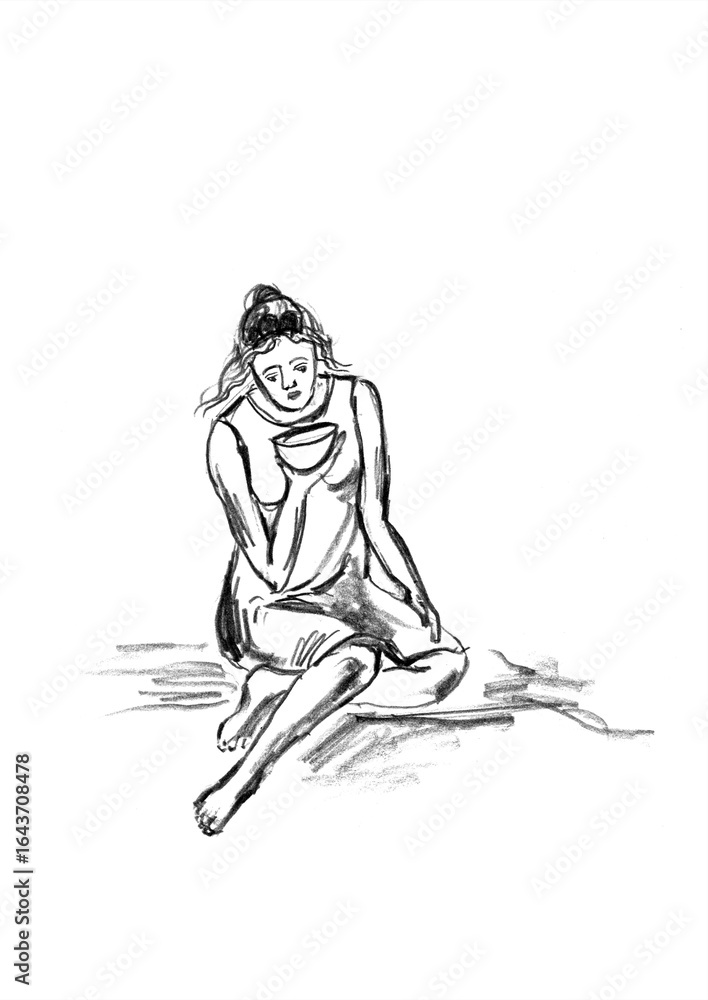 Fototapeta premium Hand drawn aquarius zodiac sign illustration, horoscope background.